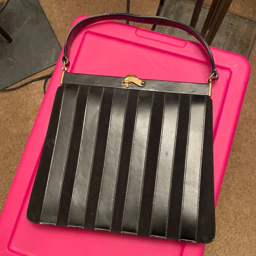 ✨ Rare HTF Bienen Davis Elegant Vintage Black Leather Handbag 50s 60s